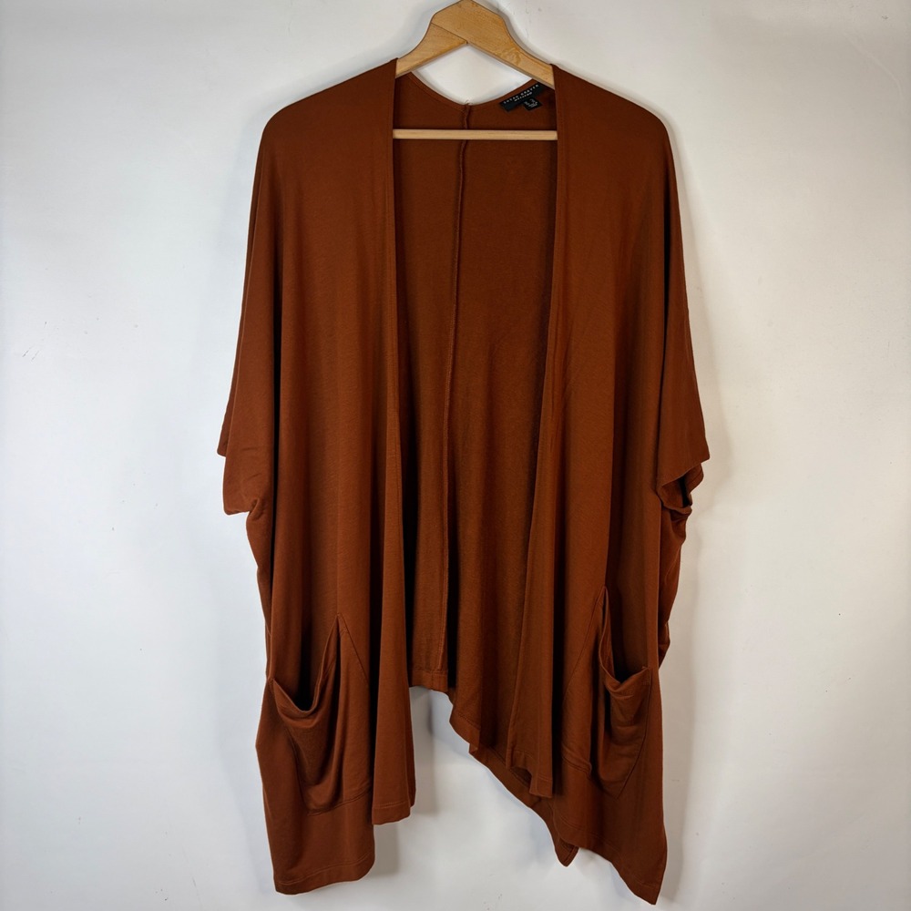 Susan Graver Cardigan Women XL Brown Open Front Batwing Pocket Oversized